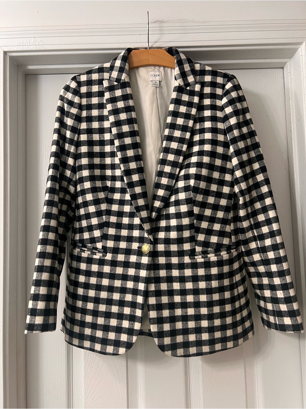 J. Crew Black and Ivory Gingham Single-Button Blazer Sz 4 
Preppy /workday